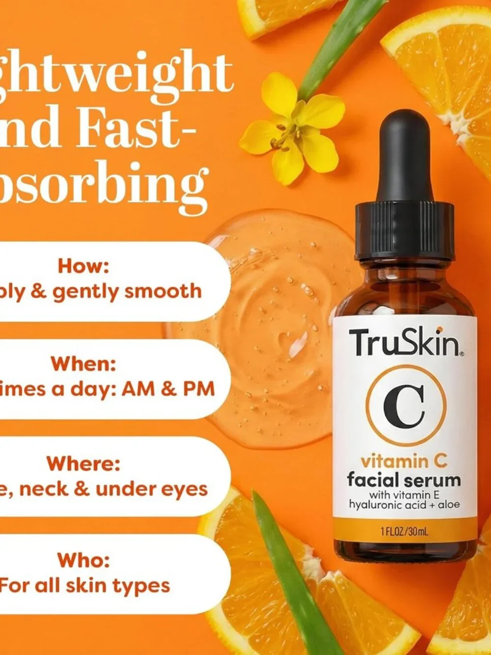 TruSkin Brightening Vitamin C Serum for Face with Hyaluronic Acid, 1 fl oz